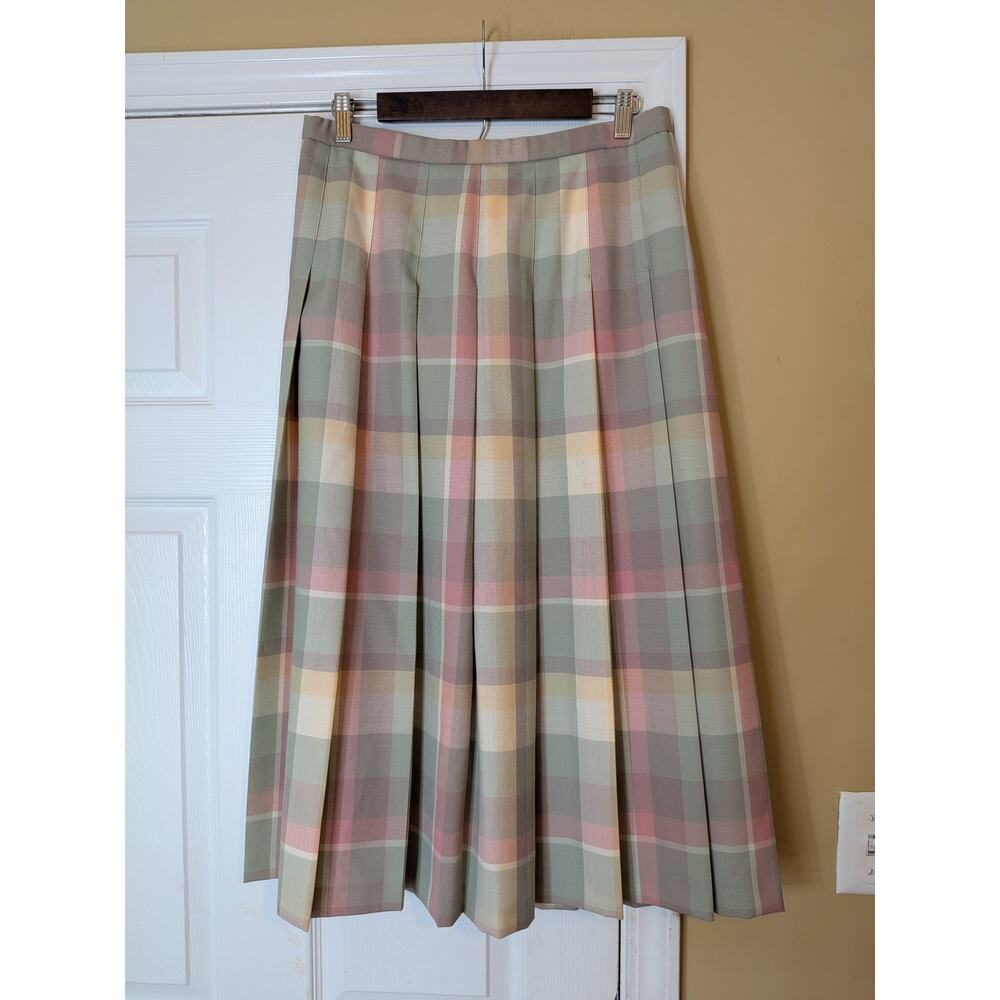 Vintage Pendleton Wool Blazer & Pastel Plaid Pleated Midi Skirt Suit Set Size 12 - Picture 8 of 9